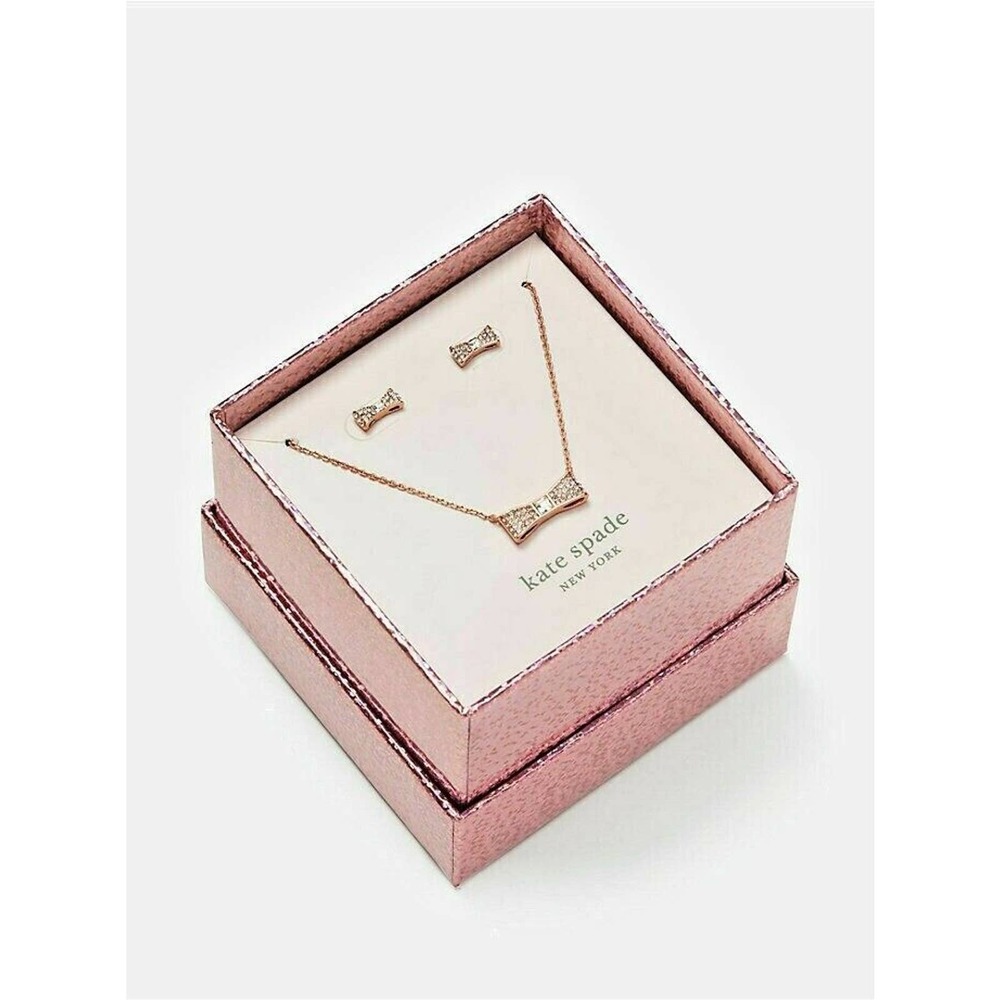 Kate Spade Ready Set Bow Pendant Necklace & Studs Earring Boxed Set RoseGold